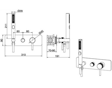 Смеситель для душа, встраиваемый в стену, шланг, лейка, внутренняя часть в компл., (цв.браш.никель),  ZZ Allen Brau Priority 5.31009-BN