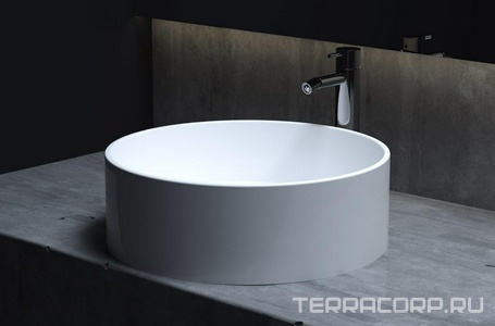 Раковина 440х440хh150мм, накладная, круглая, без отв.д/смесителя, перелива, литой камень S-Stone матовый цв.RAL9011,  02 ZZ Salini Armonia 130112SMRF / RAL9011 Graphite black (Черный матовый)