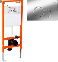 Инсталляция для подвесн. унитаза,1155х515х140мм, со смывным бачком, крепёж к стене, клавиша смыва с круглыми кнопками цв.хром в компл, BelBagno ZZ