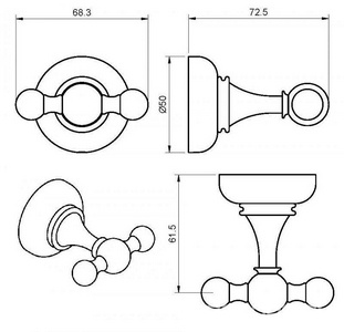 Крючок двойной, (цв.золото),  ZZ Cezares Aphrodite APHRODITE-DHK2-03/24-M
