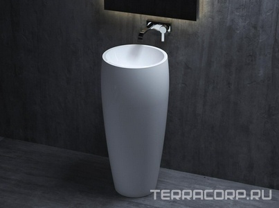 Раковина 470х470хh900мм,напольн,кругл,без отв.д/смес.и перелив,лит.каменьS-Stone мат.цв.белый, клапан Up&Down в компл + вырез для сифонa, 03 ZZ Salini Armonia 130113SM + технологич.вырез в раковине для сифона