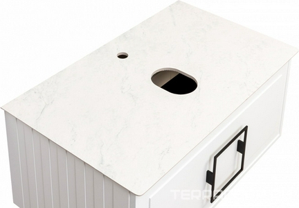 Столешница 800х490хh10мм, для тумбы 800мм, с отверстиями для смесителя и сифона, (Granite Gray Structural, цв.белый), La Fenice ZZ La Fenice Cubo FNC-03-PL01-80