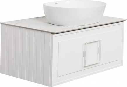 Столешница 800х490хh10мм, для тумбы 800мм, с отверстиями для смесителя и сифона, (Granite Gray Structural, цв.белый), La Fenice ZZ La Fenice Cubo FNC-03-PL01-80