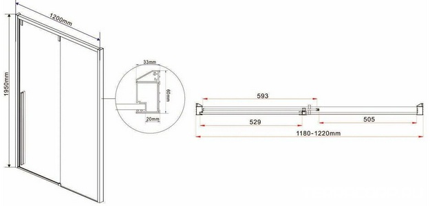 Дверь для душа, в нишу 1200хh1950мм, раздвижн., 1 дверь, 1 неподв.секц, правая/левая, (стек.прозр. 8мм Easy Clean, фурн.цв.вороненая сталь),  ZZ Vincea Lugano VDS-1L120CLGM-1