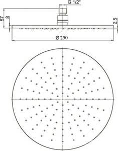 Душ верхний, стационарный, круглый, 250мм, G 1/2, антикальц., (цв.черный матовый PVD), Paini ZZ Paini Универсал 50PZ759TT25