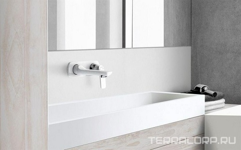 Смеситель для раковины однорычажный встраив. в стену на 2 отверстия, излив 185мм, внеш.часть (БЕЗ внутр.арт.38243 ) цв.белый,  ZZ Kludi Balance 522469175