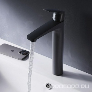 Cмеситель  для умывальника высокий, черный AMPM Gem F90A92022
