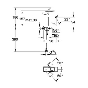 Смеситель однорычажный для раковины, БЕЗ донного клапана, хром Grohe Eurocube 23132000