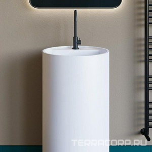 Раковина 450х450хh850/950мм, напольн, кругл, c отв.д/смес и перел., литой камень S-Stone,матов.цв.белый, доный клап.Up&Down в компл., Top 01 ZZ Salini Armonia 130124M