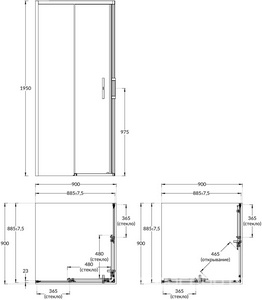 Душевой уголок , раздвижной, квадратный, 90х90х195, покрытие Easy clean,стекло 6 мм прозрачное, профиль  цв.матовый черный ZZ Kerama Marazzi VETRO VE.90.SSD.BLK.M