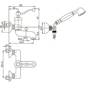 Смеситель для ванны, лейка, шланг, кронштейн в компл., (цв.бронза),  ZZ Paini Duomo 88F3105KM