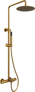 Смеситель термостат для душа, со стационарным верхн.душем 25см., душевая лейка, шланг в компл., (цв.брашированное золото), Vincea ZZ Vincea Vogue VSFS-1V1TBG