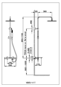 Смеситель термостат для душа, со стационарным верхн.душем 25см., душевая лейка, шланг в компл., (цв.брашированное золото), Vincea ZZ Vincea Vogue VSFS-1V1TBG