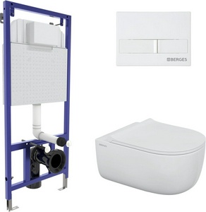 Сет инсталляция NOVUM525, кнопка L1 белая, унитаз EGO XL Rimless, сиденье дюропласт Okus Slim SO, микролифт, ZZ Berges Универсал 043323