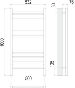 Полотенцесушитель электрический "" П12 1000х500 мм, скрытая проводка +кабель-вилка, управление справа, цв. хром, ZZ Terminus Аврора 4670078527226