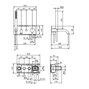 Смеситель для ванны встраиваемый в стену, наружная часть БЕЗ скрытой арт.22 00 D020A, лейка, шланг в компл., (цв.черный матовый),  ZZ Fantini Nostromo 50 13 E321B