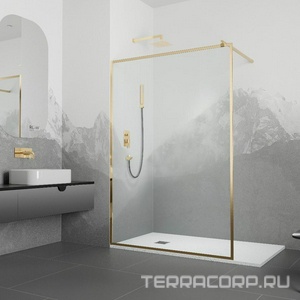 Душевая перегородка 1200хh2000мм, правая/левая, (стекло прозрачное 8мм Easy Clean, укорачиваемый кронштейн 1200мм, фурнит.цв.золото BRUSH), Walk IN ZZ RGW Walk In 32101212-16