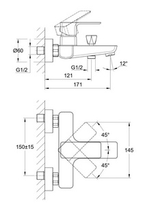 Смеситель для ванны/душа, без аксессуаров, цв.хром Cersanit geo 63040
