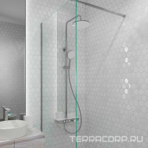 Душевая стойка, кнопочное управление, встроенный излив, термостат, ручной + верхний душ, шланг -150 см, цв. хром KL Berges Morans 075001 (075001-А)