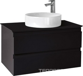 Тумба подвесная 83x49,2x47,6 см, 2 выдвижных ящика, столешница, внешняя подсветка, сифон в компл, БЕЗ раковины чаши, цв. черный матовый ZZ