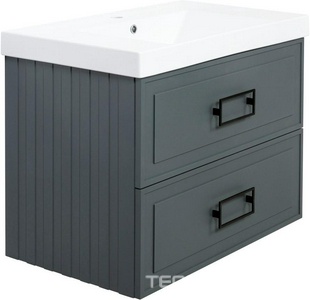 Тумба под раковину, с 2 выкатными ящиками, 776x469хh613мм, без раковины/столешницы, БЕЗ РУЧЕК, (цв.серый матовый),  ZZ La Fenice Cubo FNC-01-CUB-G-80-2