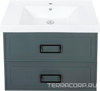 Тумба под раковину, с 2 выкатными ящиками, 776x469хh613мм, без раковины/столешницы, БЕЗ РУЧЕК, (цв.серый матовый),  ZZ La Fenice Cubo FNC-01-CUB-G-80-2