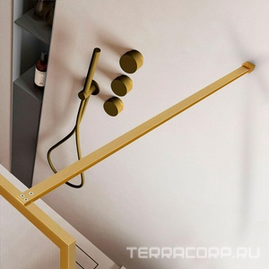 Душевая перегородка 900хh2000мм, правая/левая, (стекло рифленое 8мм Easy Clean, укорачиваемый кронштейн 1200мм, фурнит.цв.браш.золото),  ZZ Vincea Walk-In VSW-1HP900FLBG