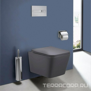 Унитаз подвесной, безободковый, 520х360х350мм, сиденье ультратонкое с микролифтом, крепеж в компл., (цв.антрацит матовый),  ZZ Vincea Q-Line VT1-12MA  /  ДЛЯ ЭКСПОЗИЦИИ