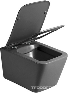 Унитаз подвесной, безободковый, 520х360х350мм, сиденье ультратонкое с микролифтом, крепеж в компл., (цв.антрацит матовый),  ZZ Vincea Q-Line VT1-12MA  /  ДЛЯ ЭКСПОЗИЦИИ