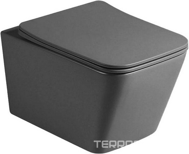 Унитаз подвесной, безободковый, 520х360х350мм, сиденье ультратонкое с микролифтом, крепеж в компл., (цв.антрацит матовый),  ZZ Vincea Q-Line VT1-12MA  /  ДЛЯ ЭКСПОЗИЦИИ