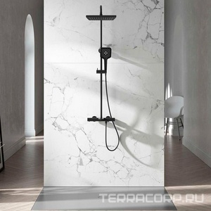 Смеситель-термостат для ванны(душа), со стационарным верхн.душем 25х25см., душевая лейка, шланг в компл., (цв.черный матовый),  ZZ Vincea Next VSFS-1N1TMB