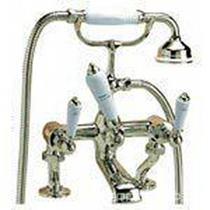 Смеситель на ванну, с душевым гарнитуром, (цв.латунь, ручки цв.белый),  ZZ Devon & Devon Dandy MARF40M