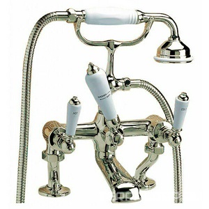 Смеситель на ванну, с душевым гарнитуром, (цв.латунь, ручки цв.белый),  ZZ Devon & Devon Dandy MARF40M