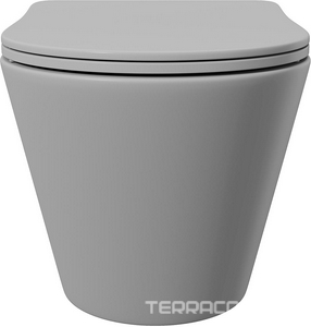 Унитаз подвесной 525х360мм, безободковый, сиденье с микролифтом, крепёж в компл., (цв.серый матовый),  Aqueduto Cone CON0130