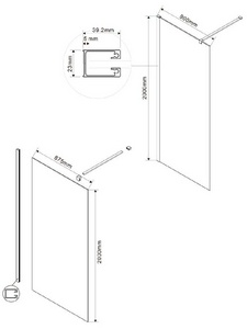 Душевая перегородка 900хh2000мм, правая/левая, (стекло тонированное 8мм, поперечн. укорачиваемый кронштейн 1200мм, фурнит.цв.черный мат.),  ZZ Vincea Walk-In VSW-1H900CGB