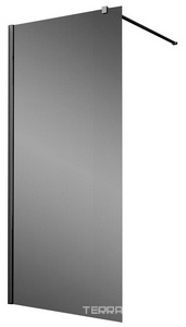 Душевая перегородка 900хh2000мм, правая/левая, (стекло тонированное 8мм, поперечн. укорачиваемый кронштейн 1200мм, фурнит.цв.черный мат.),  ZZ Vincea Walk-In VSW-1H900CGB