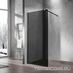 Душевая перегородка 900хh2000мм, правая/левая, (стекло тонированное 8мм, поперечн. укорачиваемый кронштейн 1200мм, фурнит.цв.черный мат.),  ZZ Vincea Walk-In VSW-1H900CGB