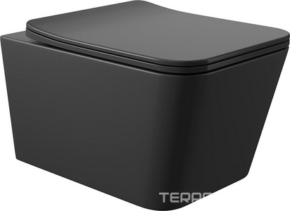 Унитаз подвесной 520х370мм, безободковый, сиденье с микролифтом, крепёж в компл., (цв.черный матовый),  Aqueduto Macio MAC0140