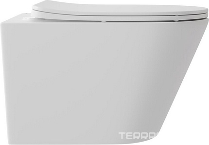 Унитаз подвесной 525х360мм, безободковый, сиденье с микролифтом, крепёж в компл., (цв.белый матовый),  Aqueduto Cone CON0120