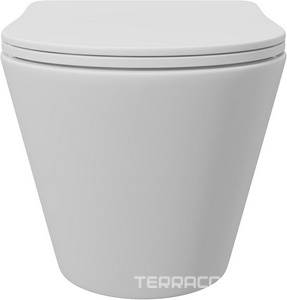 Унитаз подвесной 525х360мм, безободковый, сиденье с микролифтом, крепёж в компл., (цв.белый матовый),  Aqueduto Cone CON0120