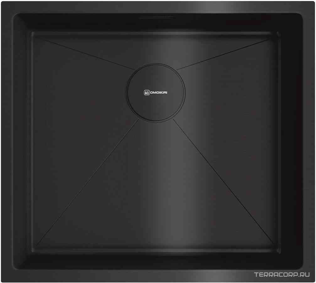 Мойка кухонная 490x440 мм, нерж. сталь 1,2 мм, в комплекте крепёж, донный клапан, сифон, цв.графит ZZ