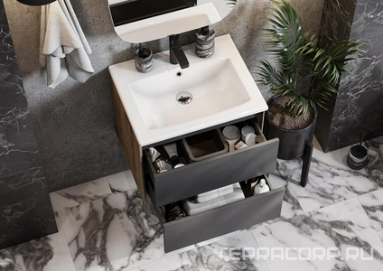 Тумба подвесная 60 см, без раковины Элина 60 см 1WH501606, 2 выдвижн.ящика, цв. графит софт / дуб веллингтон ZZ Aquaton Сохо 1A258001AJA00