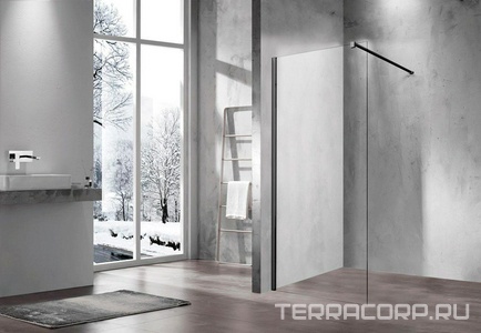 Душевая перегородка 1000хh2000мм, правая/левая, (стекло прозрач.8мм, поперечн. укорачиваемый кронштейн 1200мм, фурнит.цв.черный матовый),  ZZ Vincea Walk-In VSW-1H100CLB