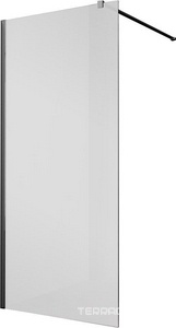 Душевая перегородка 1000хh2000мм, правая/левая, (стекло прозрач.8мм, поперечн. укорачиваемый кронштейн 1200мм, фурнит.цв.черный матовый),  ZZ Vincea Walk-In VSW-1H100CLB