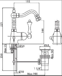Смеситель для биде, высокий с поворотным изливом, (цв.бронза, ручка цв.белый),  ZZ Cezares Margot MARGOT-BSM2-02-Bi