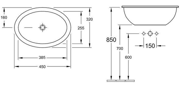 Раковина встраиваемая сверху 450х320хh150мм с переливом, без отв. для смес., (цв.R2 Star white ceramicplus),  ZZ Villeroy & Boch Loop & Friends 615500R2