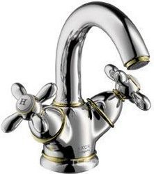 Смеситель для раковины, (с двумя ручками), поворотный излив, с д/к, (цв.хром/золото) Axor Carlton XX