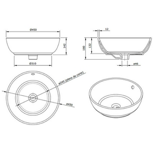Раковина накладная на столешницу, круглая d45хh13,2см, без отв.д/смесителя, с переливом,  ZZ Sanindusa Polop 118840004