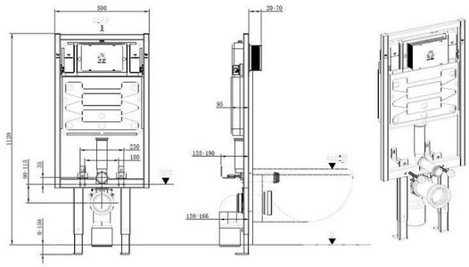 Инсталляция для подвесного унитаза,1112х500мм, со смывным бачком, фронт.управл.,смыв пневматический, крепёж в компл, без кнопки смыва, Pro ZZ Allen Brau Pneumatic 9.11103.20
