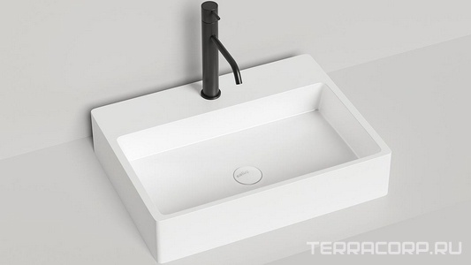 Раковина накладная на столешницу, прямоугольн. 600х450хh133мм, с 1 отв.д/смес, без перелива, (литой камень S-Stone матовая цв.белый),  Salini Ottavia 1103201M